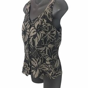 Sigrid Olsen black/taupe floral silk blouse Size 8
